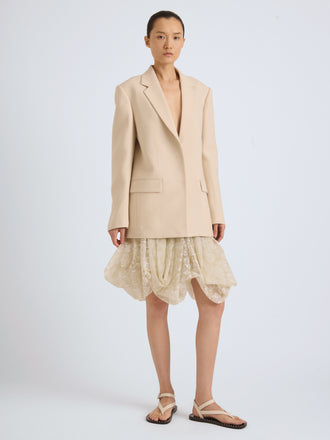 Proenza Schouler Front on model image of VESSA JACKET IN STRETCH WOOL CREPE in Macadamia