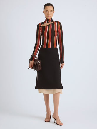 Proenza Schouler Front on model image of VESSA SKIRT IN STRETCH WOOL CREPE in Black 