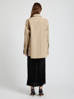 Proenza Schouler Back full length image of model wearing Veda Skirt in Faux Leather Fringe in Black