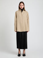Proenza Schouler Front full length image of model wearing Veda Skirt in Faux Leather Fringe in Black