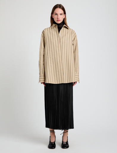 Proenza Schouler Front full length image of model wearing Veda Skirt in Faux Leather Fringe in Black