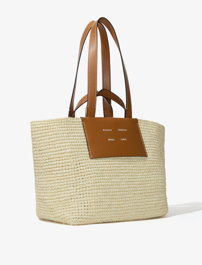 3/4 Side image of Large Morris Tote in Raffia in IVORY