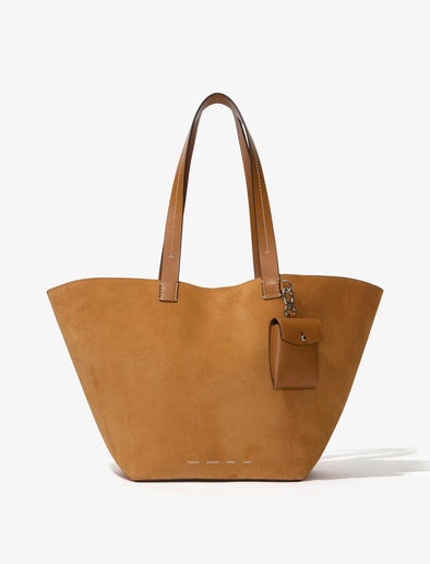 Front image of Large Bedford Tote in Suede in honey