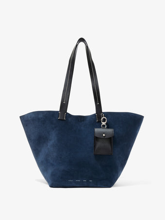 Front image of Large Bedford Tote in Suede in navy/black