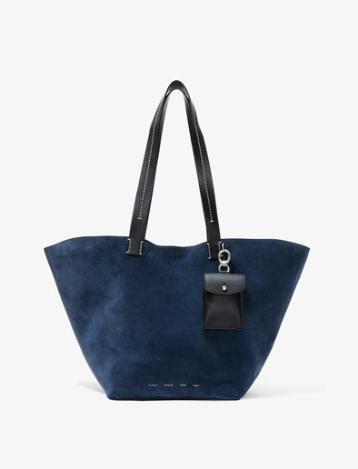 Front image of Large Bedford Tote in Suede in navy/black