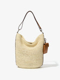 Front image of Raffia Spring Bucket Bag in IVORY