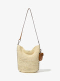 Front image of Raffia Spring Bucket Bag in IVORY with strap extended