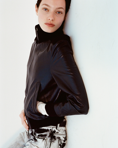 Proenza Schouler cropped front image of Elenora Jacket in Lightweight Leather in Black