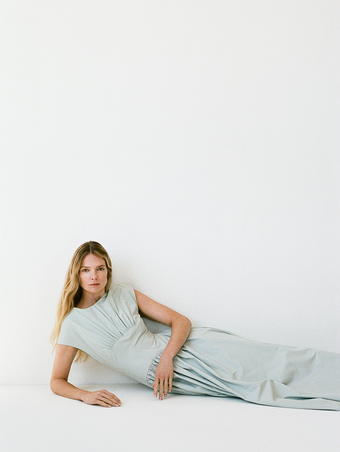 Proenza Schouler image of model wearing Nyssa Dress in Tech Cotton in Jade