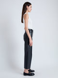 Side image of model in Leather Culottes in black