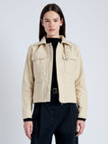 Cropped front image of model wearing Ava Jacket in Brushed Cotton in canvas