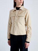 Detail image of model wearing Ava Jacket in Brushed Cotton in canvas