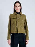 Front cropped image of model wearing Ava Jacket in FATIGUE