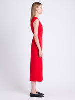 Side image of model wearing Nina Dress in Stretch T-Shirt Jersey in cherry multi