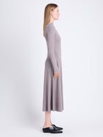 Side image of model wearing Isabella Dress In Brushed Rib in fig