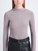 Detail image of model wearing Charlie Top In Brushed Rib in fig
