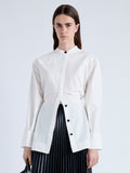 Cropped front image of model wearing Senna Top in Poplin in off white