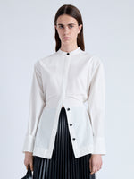 Cropped front image of model wearing Senna Top in Poplin in off white