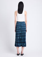 Back image of model in Piper Skirt In Ltd Pleatable Crepe in sage multi
