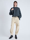 Front image of model wearing Kay Cargo Pant in CANVAS