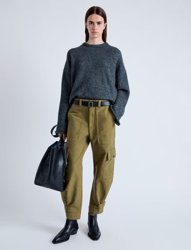 Front image of model wearing Kay Cargo Pant in FATIGUE