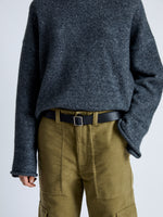 Detail image of model wearing Kay Cargo Pant in FATIGUE