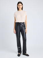 Proenza Schouler Front full length image of model wearing Maxine Pant in Lightweight Leather in BLACK