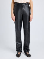 Proenza Schouler Front cropped image of model wearing Maxine Pant in Lightweight Leather in BLACK