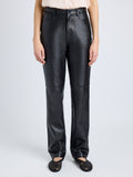 Proenza Schouler Cropped front image of model wearing Maxine Pant in Lightweight Leather in BLACK
