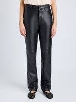 Proenza Schouler Cropped front image of model wearing Maxine Pant in Lightweight Leather in BLACK