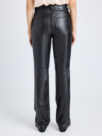 Proenza Schouler Cropped back image of model wearing Maxine Pant in Lightweight Leather in BLACK