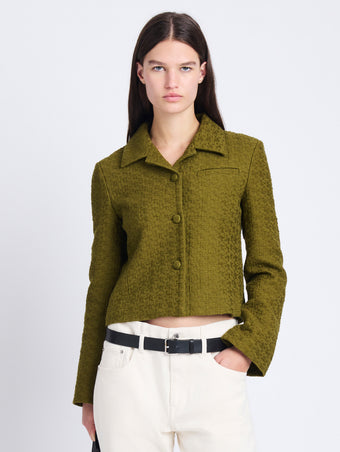 Front cropped image of Quinn Jacket in Tweed in OLIVE