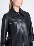 Detail image of model wearing Annabel Jacket In Lightweight Leather in BLACK