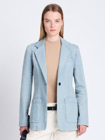 Front cropped image of model wearing Freya Blazer In Stretch Twill in GREY INDIGO