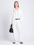 Front full length image of model wearing Nina Coat In Solid Cotton Crinkle in OFF WHITE