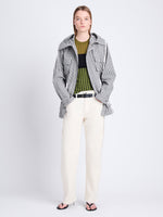 Front image of model wearing Nina Coat In Grid Cotton Crinkle in BLACK/IVORY
