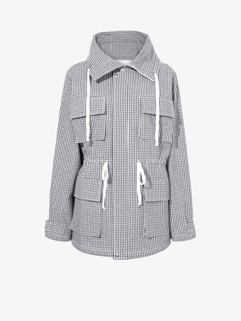 Still Life image of Nina Coat In Grid Cotton Crinkle in BLACK/IVORY