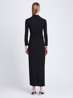 Back full length image of model wearing Clara Dress In Matte Crepe Jersey in BLACK