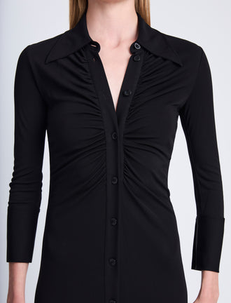 Detail image of model wearing Clara Dress In Matte Crepe Jersey in BLACK