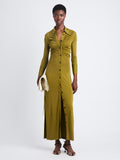 Front full length image of model wearing Clara Dress In Matte Crepe Jersey in OLIVE