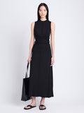 Front full length image of model wearing Beatrice Dress In Solid Jersey in BLACK