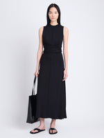 Front full length image of model wearing Beatrice Dress In Solid Jersey in BLACK
