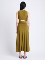 Back image of model wearing Beatrice Dress In Solid Jersey in OLIVE