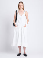 Front full length image of model wearing Sasha Dress In Solid Cotton Crinkle in OFF WHITE