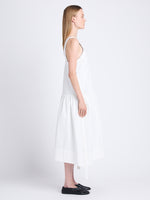 Side full length image of model wearing Sasha Dress In Solid Cotton Crinkle in OFF WHITE