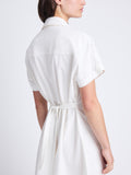 Detail image of model wearing Carmine Dress In Solid Cotton Crinkle in OFF WHITE