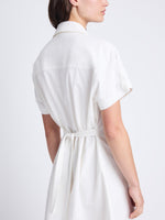 Detail image of model wearing Carmine Dress In Solid Cotton Crinkle in OFF WHITE