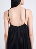 Detail image of model wearing Celeste Dress In Lightweight Crepe in BLACK