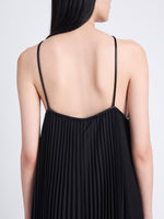 Detail image of model wearing Celeste Dress In Lightweight Crepe in BLACK