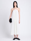 Front full length image of model wearing Celeste Dress In Lightweight Crepe in OFF WHITE